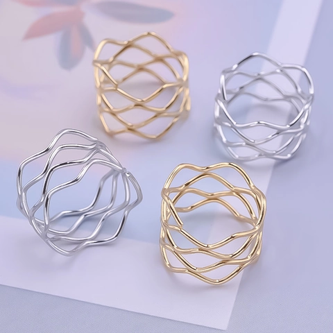 Wave Hollow Ring 304 Stainless Steel Gold Plated Minimalist Layered Wide Band Fashion Jewelry For Women