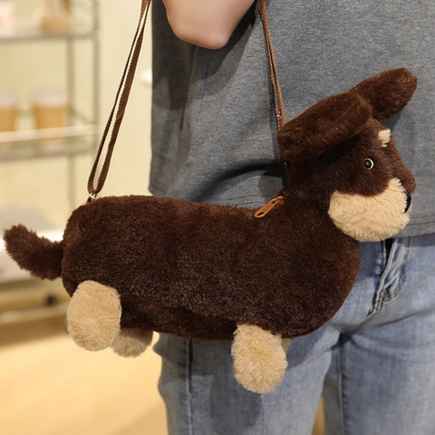 Süße Dackel Hund Form Plüsch Umhängetasche Verstellbarer Riemen Kunstpelz Tier Spielzeug Schultertasche Für Kinder