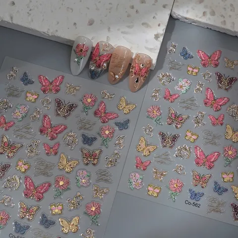 Autocollants Pour Ongles Papillon Relief 5D Estampage Or Motif Fleur Gaufré Auto-Adhésifs Imperméables Pour Femmes Filles