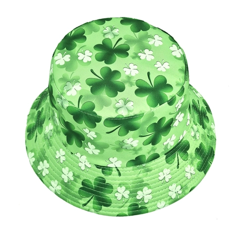 St Patricks Day Kleeblatt Anglerhut Polyester Wendbar Sonnenschutz Irische Festival Party Accessoire Damen Vintage Grün