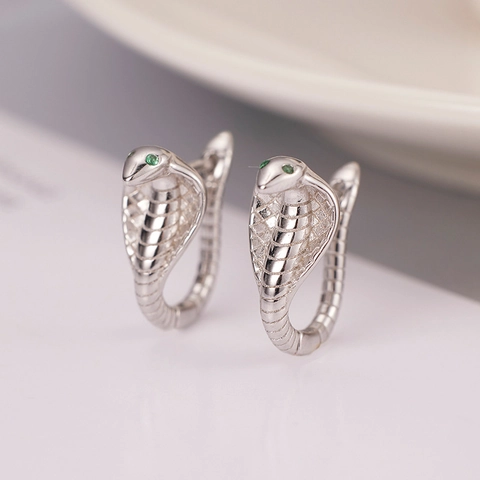 925 Sterling Silver Cobra Snake Hoop Earrings For Women Men Minimalist Rhinestone Eye Animal Style Personalized Jewelry Gift