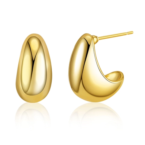 Minimalist Copper Water Drop Stud Earrings Geometric Bean Shape High Polish Gold Plated Niche Jewelry For Women