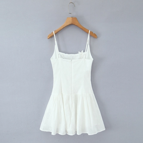 Weißes Mini-Kleid Mit Blumenstickerei Und Hohlsaum Süßes Französisches Design Ärmelloses Kleid Für Damen
