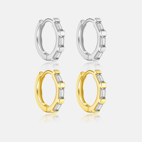 Pendientes de Aro de Plata de Ley 925 Con Strass Geométricos Para Mujer Huggie Minimalista Joyería Regalo de Boda