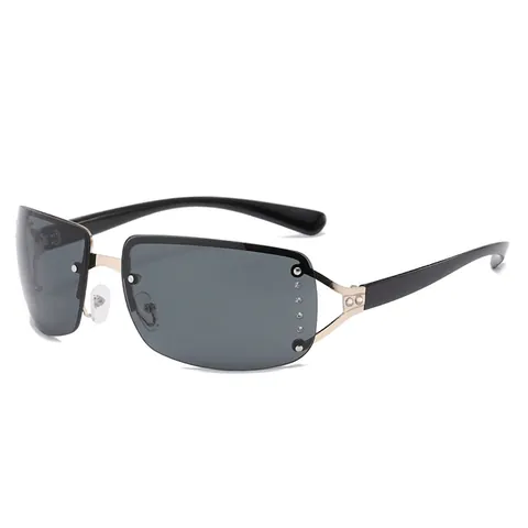 Randlose Sonnenbrille Eckige Verlaufsgläser Strass Dekor Y2K Millennium Stil UV400 Schutz Mode Brillen Damen Herren