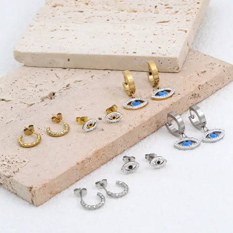 Hip Hop Böser Blick Edelstahl Ohrstecker Gold Silber Galvanisiert Strass Mode Schmuck Für Damen Mädchen Accessoires