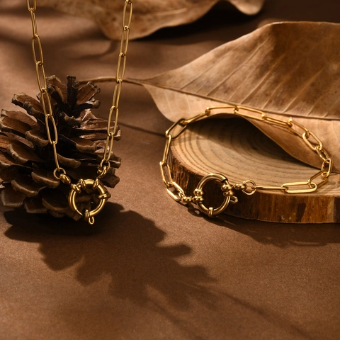 Bracciale Minimalista In Oro Acciaio Inossidabile Per Donna Catena A Maglie Graffetta Retro Con Chiusura A Molla Tonda Gioielli