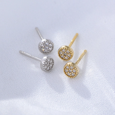 Orecchini A Lobo Argento Sterling 925 Tondo Mini Zirconia Cubica Pavé Micro Intarsio Gioielli Geometrici Semplici Per Donna