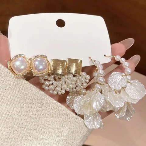 Orecchini A Perla Artificial Con Fiori Vintage Francesi Strass Elegante Gioielli Con Perno In Argento