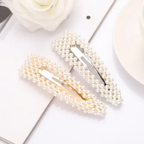 Pinza Para El Cabello De Perla Artificial Elegante Aleación Metal Rectángulo Gota Horquilla De Moda Para Mujeres Accesorio Con Estilo