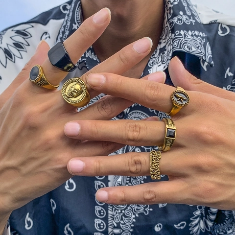 Heren Retro Punk Ringen Legering Schedel Geometrisch Hip Hop Gothische Sieraden Accessoires Cadeau Voor Man Vinger Decoratie
