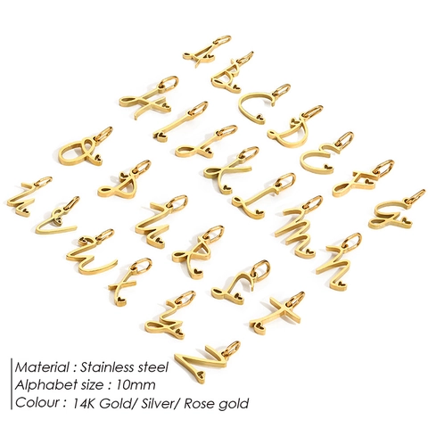 Cursive Alphabet Charm Stainless Steel Letter Pendant With Hollow Heart DIY Jewelry Making For Bracelet Necklace