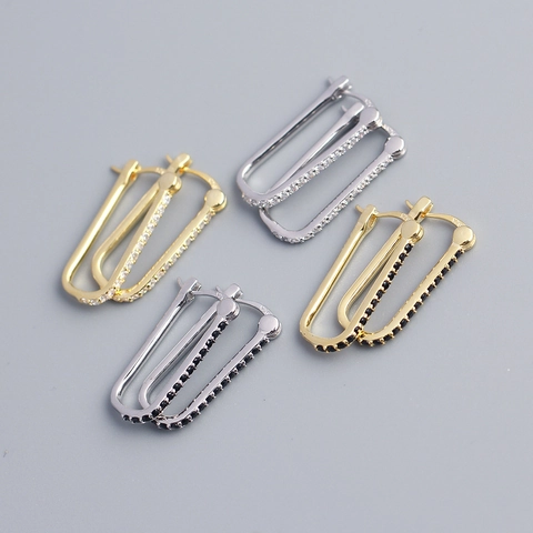 Pendientes De Aro Rectangulares Geométricos De Plata De Ley 925 Con Circonita Joyas Minimalistas Para Mujer