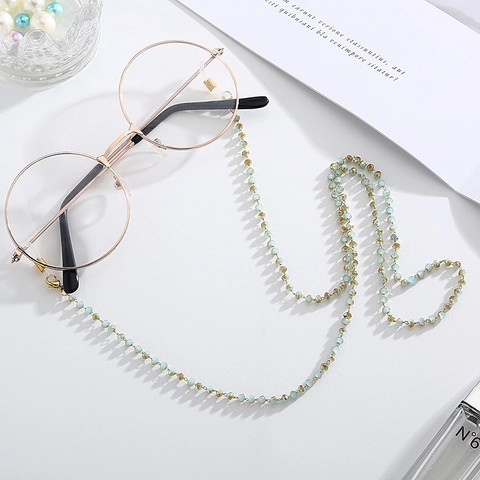 Faceted Glass Beaded Glasses Chain Stainless Steel Eyewear Lanyard Sunglasses Holder Strap Anti-Slip For Women