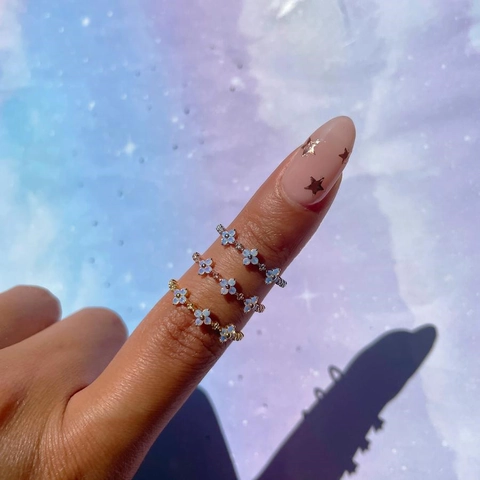 Bloemen Ring Koper Goud Verguld Met Blauwe Zirkoon Sierlijke Bloem Vinger Sieraden Voor Vrouwen Meisjes Cadeau
