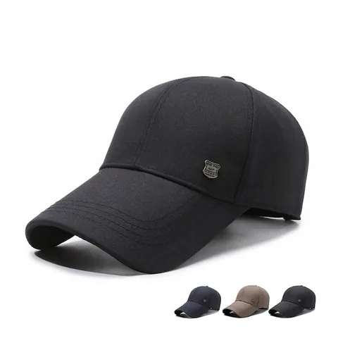 Herren Baseballkappe Polyester Business Casual Sonnenhut Mit Metallschild Abzeichen Verstellbar Sportlich Gebogener Schirm