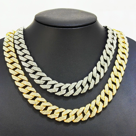 Hip Hop Cuban Link Chain Necklace Full Rhinestone Iced Out Alloy Streetwear For Men