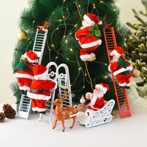 Papá Noel Eléctrico Trepador Juguete Animado Musical Decoración Navideña Felpa Plástico Escalera Cuentas Chimenea Regalo