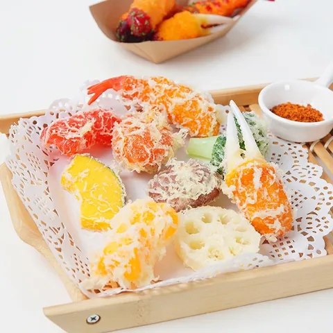 Realistische Simulation Tempura Frittiertes Essen Künstliche Garnele Krabbenklaue Gemüse PVC Schlüsselanhänger Fotografie Requisiten