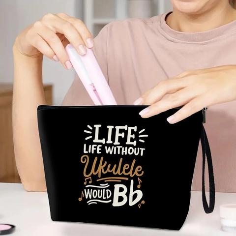 Pochette Trucco In Lino Con Cerniera Borsa Da Viaggio Portatile Con Stampa Di Lettere Organizzatore Per Cosmetici Giornalieri