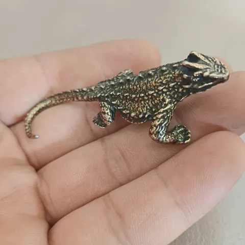 Antike Messing Horned Lizard Miniatur Figur Vintage Legierung Reptil Tee Haustier Realistische Schreibtisch Dekoration Tier Skulptur