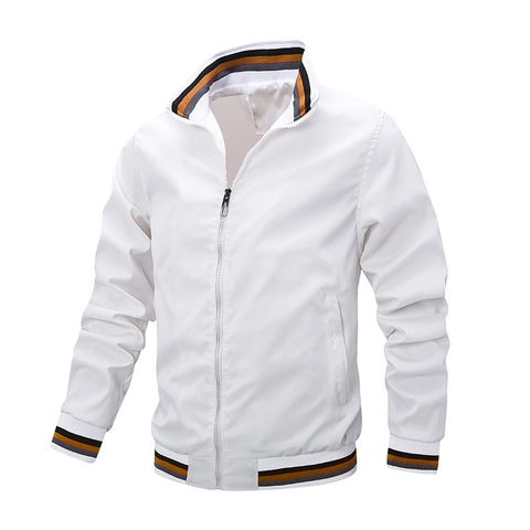 Heren Casual Bomberjack Polyester Elastaan Mix Staande Kraag Gestreepte Bies Rits Sport Bovenkleding Lichtgewicht Winddicht Jack