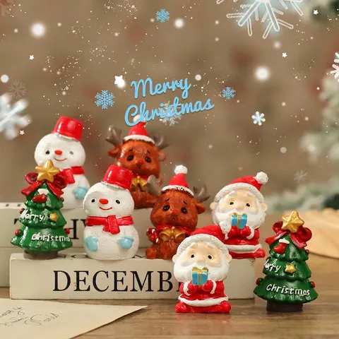 Resin Christmas Mini Ornaments Cartoon Santa Snowman Reindeer Tree For Desktop Decor Holiday Gift