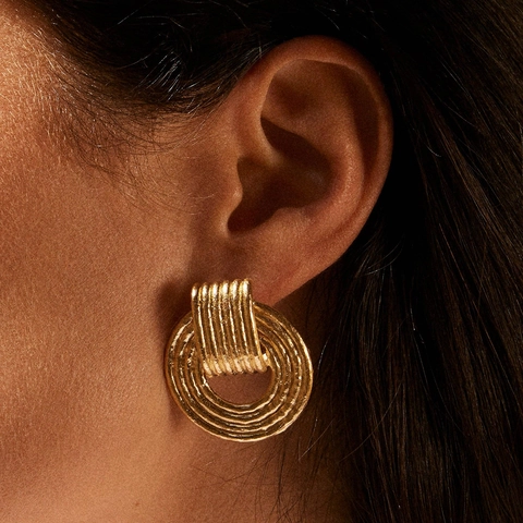 Orecchini A Cerchio Geometrici Martellati Vintage In Acciaio Inossidabile Placcato Oro 18K Gioielli Eleganti Da Donna Moda