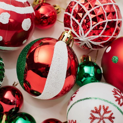 Palle Di Natale Dipinte Glitter Plastica Ornamenti Per Albero Decorazione Stella Pigna Forma Finitura Assortita