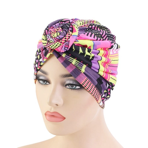 Γυναικείο Τουρμπάνι Καπέλο Με Ethnic Print Βαμβακερό Ελαστικό Κόμπος Λουλούδι Αφρικανικό Κάλυμμα Κεφαλής Χημειοθεραπεία