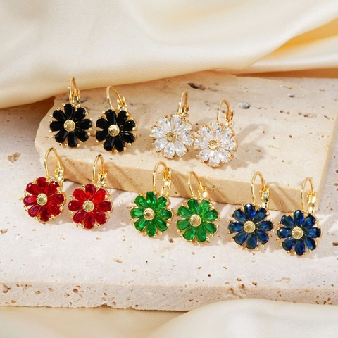 Blumen Leverback Ohrringe Kupfer Mit Bunten Zirkonia Gänseblümchen Florale Blütenblatt Elegante Schmuck Für Damen