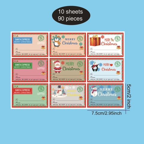 Christmas Gift Tags Stickers Paper Adhesive To From Labels Santa Snowman Penguin Cartoon Holiday Decorative For Wrapping