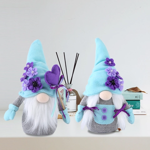Moederdag Kabouter Pop Rudolph Gezichtsloos Pluche Ornament Home Desktop Decor Blauw Paars Gebreide Stof Kunstbont Cadeau