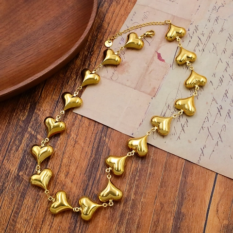 Heart Jewelry Set Necklace And Bracelet Stainless Steel Gold Plated French Minimalist Style For Women