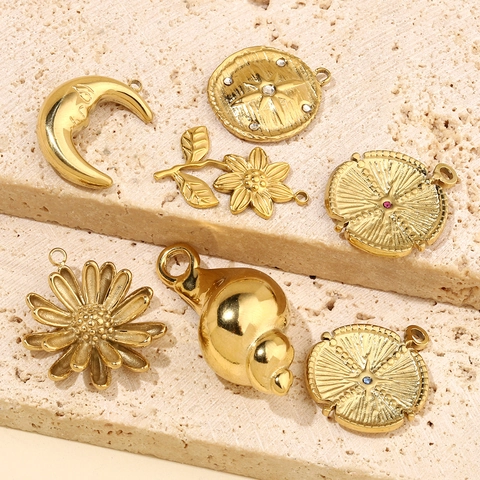 Gold Plated Edelstahl Diy Anhänger Mond Stern Sonne Blume Hamsa Hand Böser Blick Charms Für Schmuckherstellung