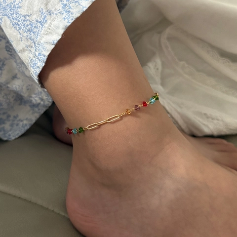 Tobillera De Cobre Chapada En Oro Con Cuentas De Vidrio De Corazón Coloridas Y Perlas Artificiales Joyería De Playa De Verano Para Mujeres
