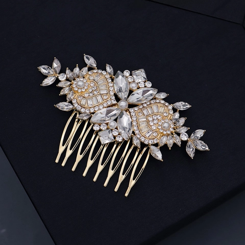 Pettine Per Capelli Da Sposa Retrò Con Lega Strass E Perla Artificial Sintetica Design Fiore Foglia Per Matrimonio Copricapo Elegante