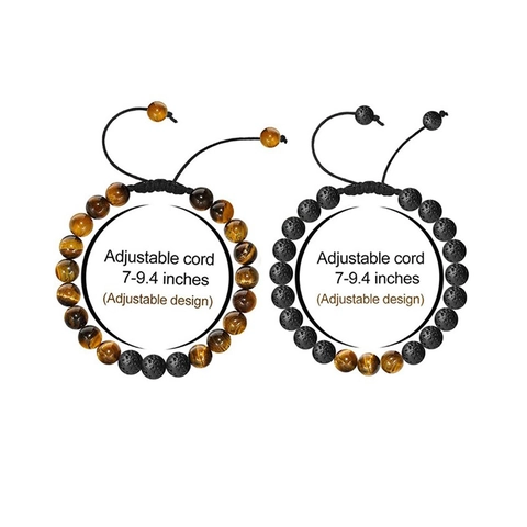 Braccialetto Diffusore di Oli Essenziali in Occhio di Tigre e Pietra Lavica Naturale Tessuto a Mano Regolabile Bracciale di Perline Tonde per Uomo Donna Gioielli per Aromaterapia