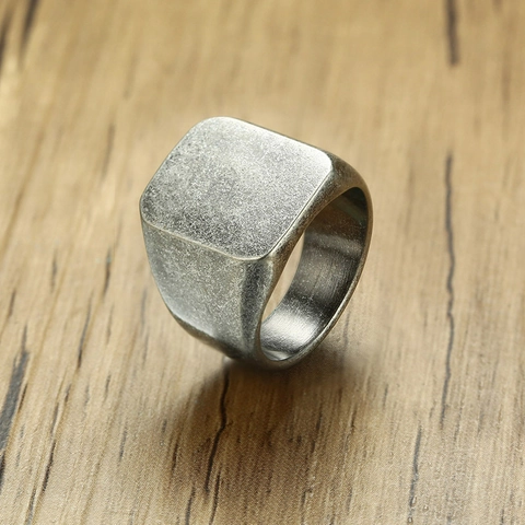 Anillo De Sello Cuadrado Hombre Acero Inoxidable Pulido Minimalista Geométrico Joyería Accesorio Moda Regalo Para Él