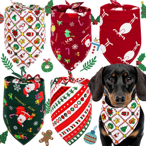 Christmas Pet Bandana Cotton Dog Scarf Breathable Festive Triangle Kerchief For Holiday Party Printed Pattern Dogs Cats