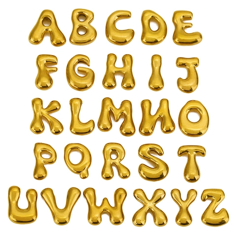 Ciondoli Lettere Alfabeto Bubble Acciaio Inossidabile 304 Placcato Oro 18K Charm 3D Per Fai Da Te Collane Bracciali