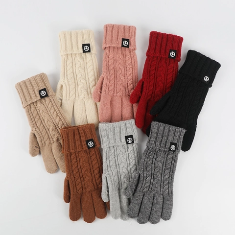 Winter Knitted Gloves Wool Blend Cable Knit Touchscreen Opening Thickened Warm Outdoor Cycling Women Men