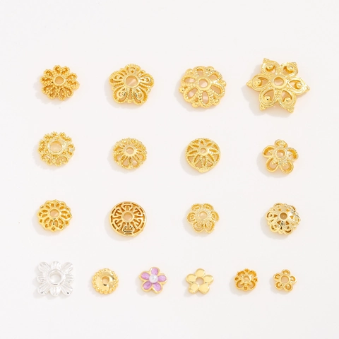 Hohlblumen Perlenkappen Kupfer 18K Gold Plattiert Schmuckherstellung DIY Abstandshalter Für Halsketten Armbänder
