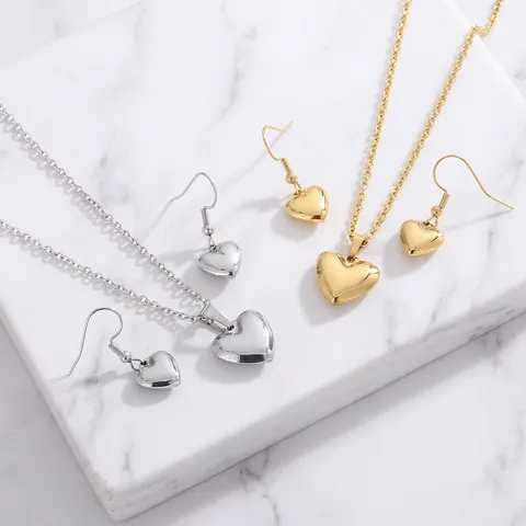 Parure Gioielli Cuore Acciaio Inossidabile Collana Orecchini Per Donne Lucido Minimalista Elegante Regalo Quotidiano