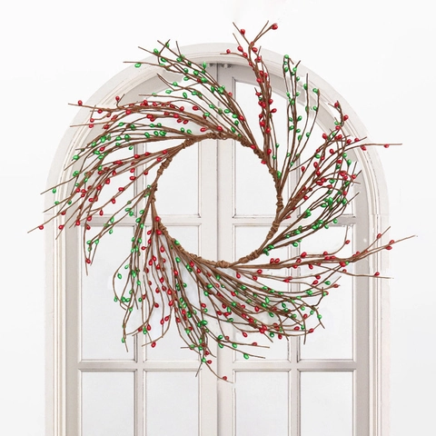 Ghirlanda Di Natale Artificiale Bacche Rosse Verdi Rametti Decorazione Festiva Casa Porta Parete Appesa Stile Nordico