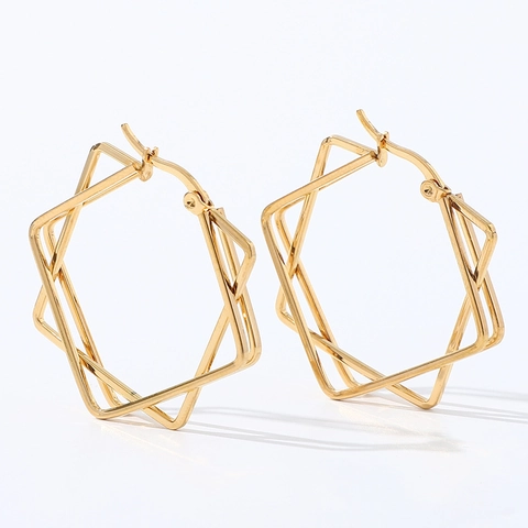 Boucles D'oreilles Créoles Carrées Géométriques Multi Couches Acier Inoxydable Plaqué Or 18K Forme Étoile Bijoux Mode