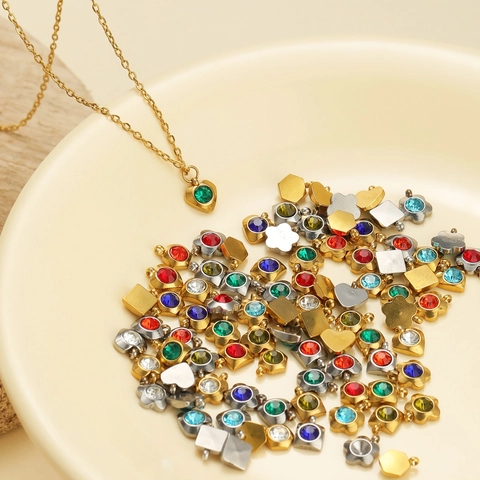 Edelstahl Anhänger Mit Zirkonia Mini Geometrische Herz Blume Sechseck Für DIY Schmuckherstellung