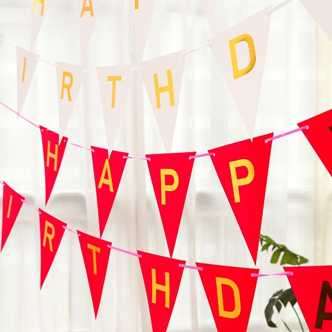 Happy Birthday Banner Bronzing Triangle Bunting Flag Paper Hanging Garland For Birthday Party Celebration Decoration