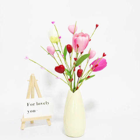 Künstliche Tulpen Herz Beeren Zweige Polyester Schaumstoff Eisendraht Für Valentinstag Home Deko Ästhetisches Blumenarrangement