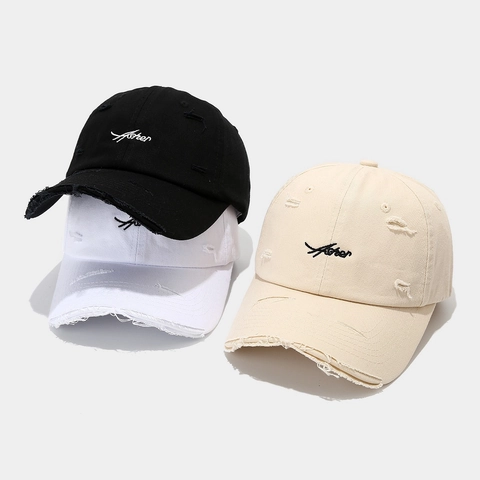 Gorra De Béisbol Retro Distressed Sarga De Algodón Bordado De Letras Rasgado Protección Solar Gorra Unisex Ajustable